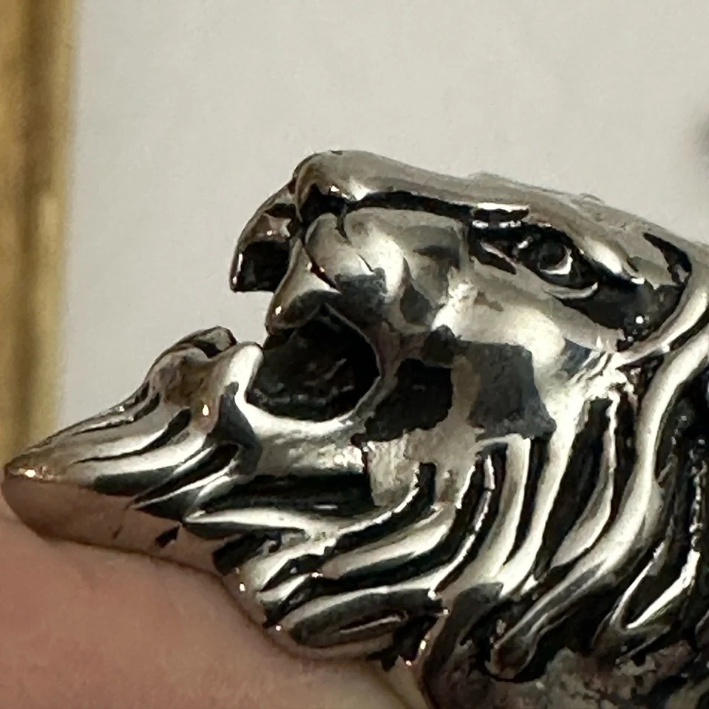 Set of 3 316L Stainless Steel Roaring Lion, Skull & MG Mens‎ Ring size 8.5